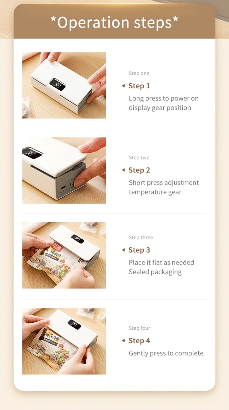 Mini Heat Sealer Plastic Bag Heat Sealing Machine Rechargable Plastic Storage Package Sealer Handheld Clip Bag Food Heat Sealer