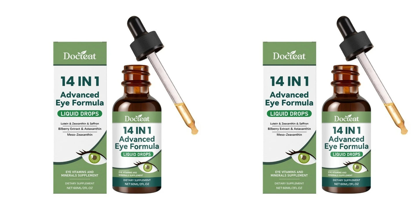 14 in 1 Advanced Visual Support Formula Liquid Drops with Lutein Zeaxanthin Saffron Astaxanthin Visual Support Supplement 60ml