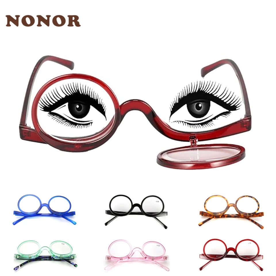 NONOR Makeup Readers Flippable Dual Lens Fashion Reading Glasses for Women Eyeglasses Diopter +1.0 +1.5 +2.0 To +4.0