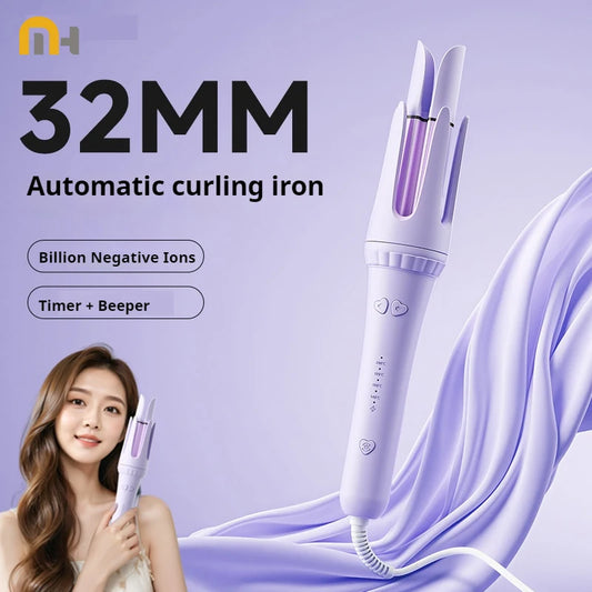 32MM Automatic Curling Iron with 1 Billion Ions Smart Auto Shut-Off Anti-Scald Hair Curler for Women Styling Tool