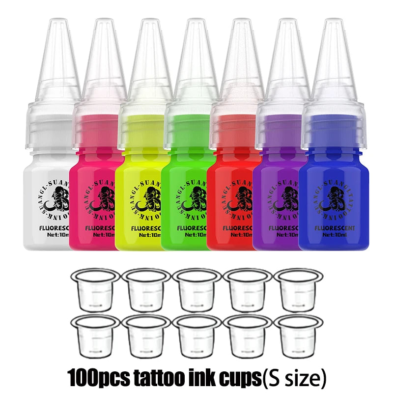 Glow Dark Tattoo Ink Set 7 Colors 10ml Fluorescent Pigmented Inks for Halloween Body Art Light Effects Vibrant Colors