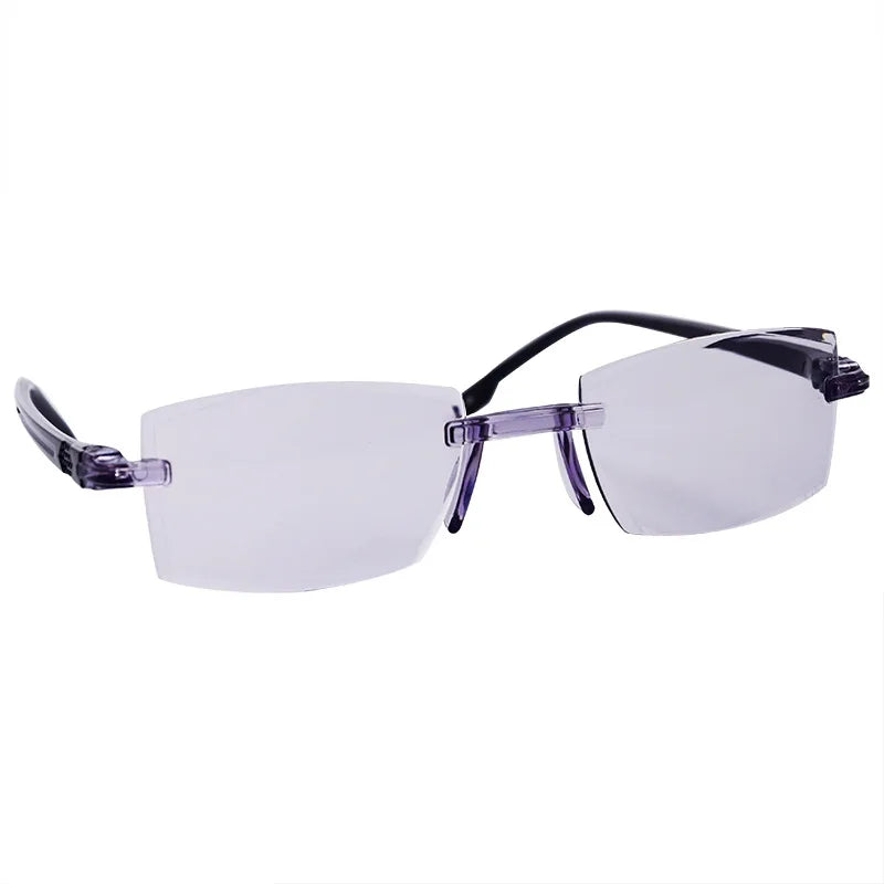 Smart Zoom Reading Glasses for Both Distance and Near Use Blue Light Blocking Eyeglasses Rimless Glasses +1.0(100) ~ +7.0(700)