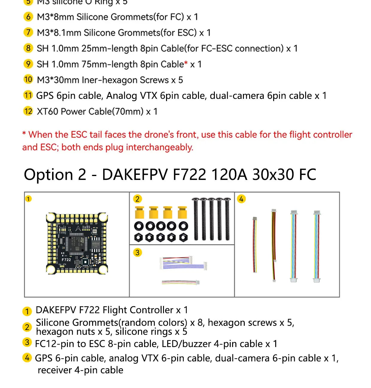 DAKEFPV F722 Flight Control FC 3-12S 100A 120A 4in1 ESC F722 Flight STACK 30x30mm For Remote Control FPV Racing Drone