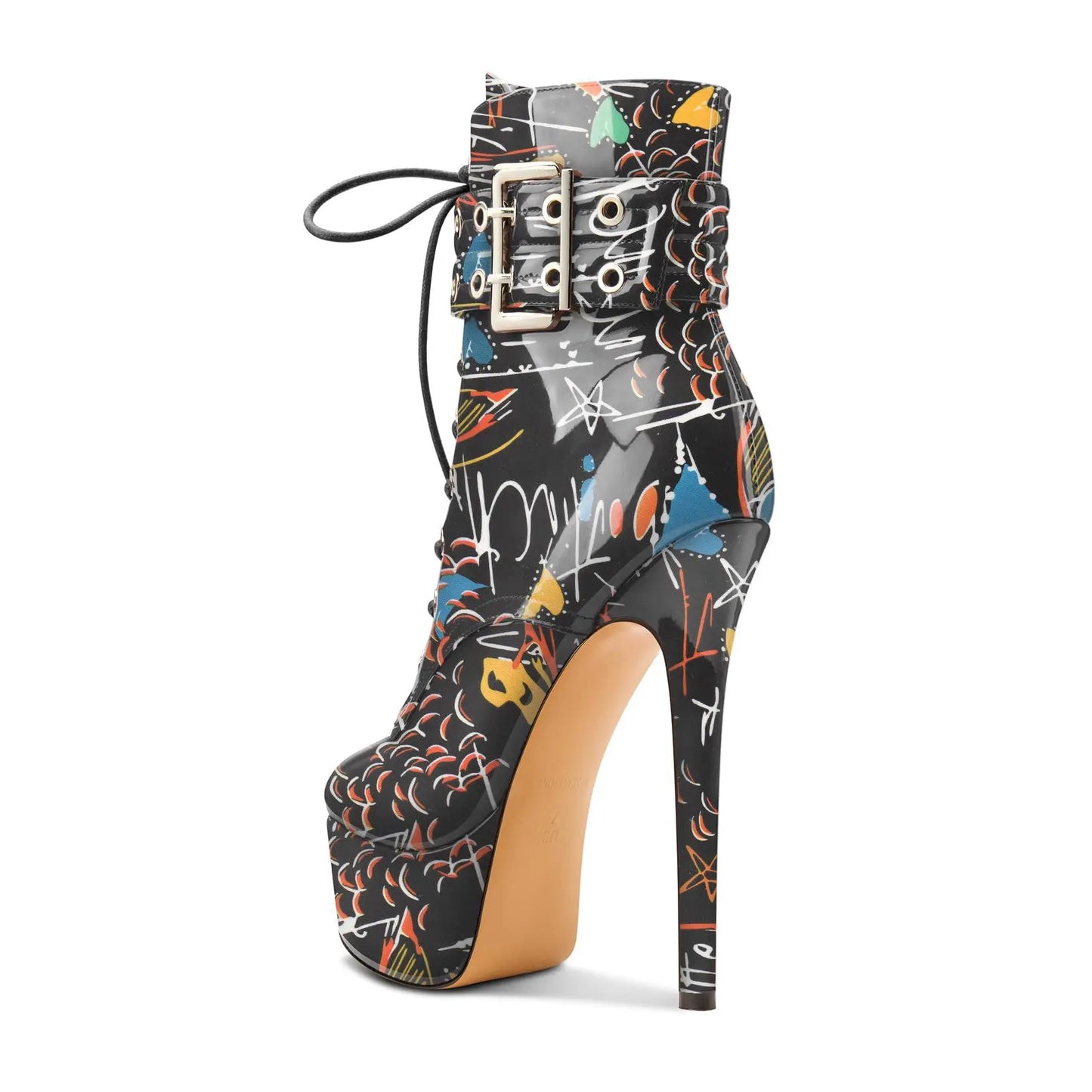 2025 Winter Short Boots Women New Europe and America Graffiti 15CM Stiletto High Heels Pole Dance Shoes Platform Ankle Boots 47