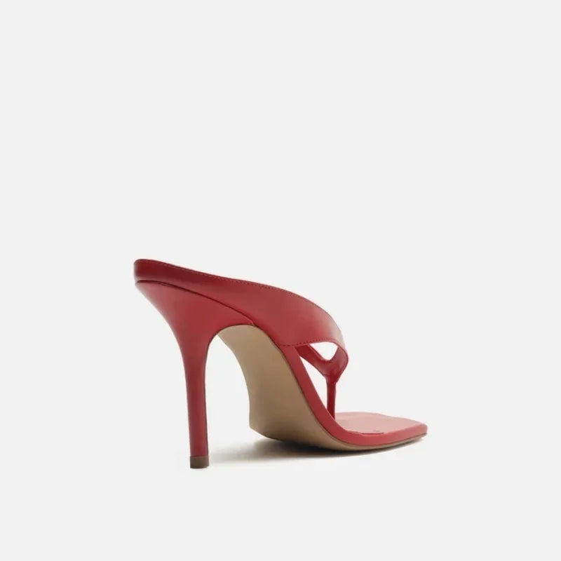 New Sexy Summer Sandals Women Fashion Flip-flops Thin High Heels Square Toe Casual Party Sandals Shoes Leather Sexy Slides