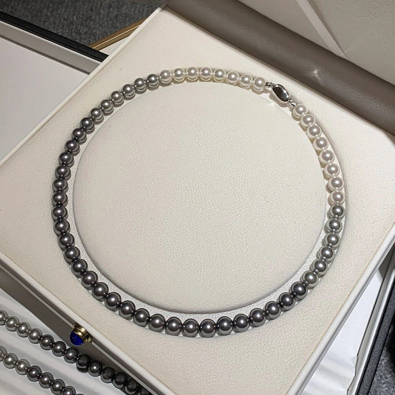 French Socialite White Gradient Gray Pearl Bead Necklace 2024 Fashion Jewelry Sets For Women's Sexy Collarbone Chain Accessories
