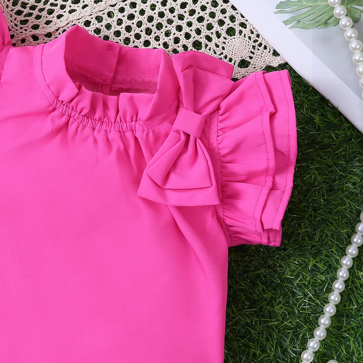 Baby Summer Solid Color Flying Sleeves Lace Dress Princess Dress Sweet, Cute and Exquisite Children's Accessories