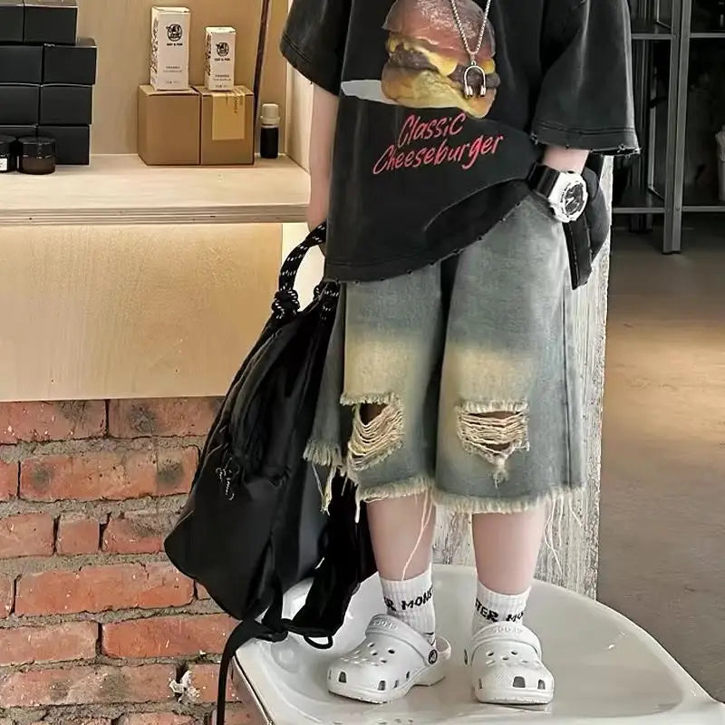 Baby Summer Clothes Boys Teen Suits 2025 New Kids Outdoor Clothes Letter Short Sleeve T-shirts + Denim Shorts 2 Piece Set 2-10Y