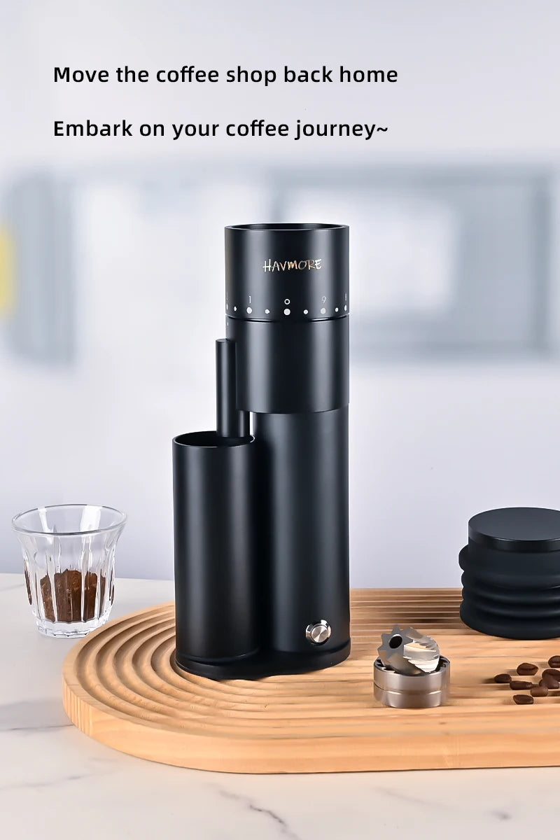 New Black Aluminum Electric Automatic Burr Mill Grinder Adjustable Stainless Steel Blades Coffee Grinder