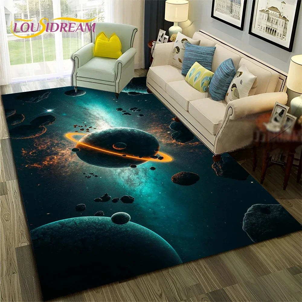 Galaxy Planet Star 3D Universe Space Carpet Rug for Home Living Room Bedroom Sofa Doormat Decor,Kid Area Rug Non-slip Floor Mat