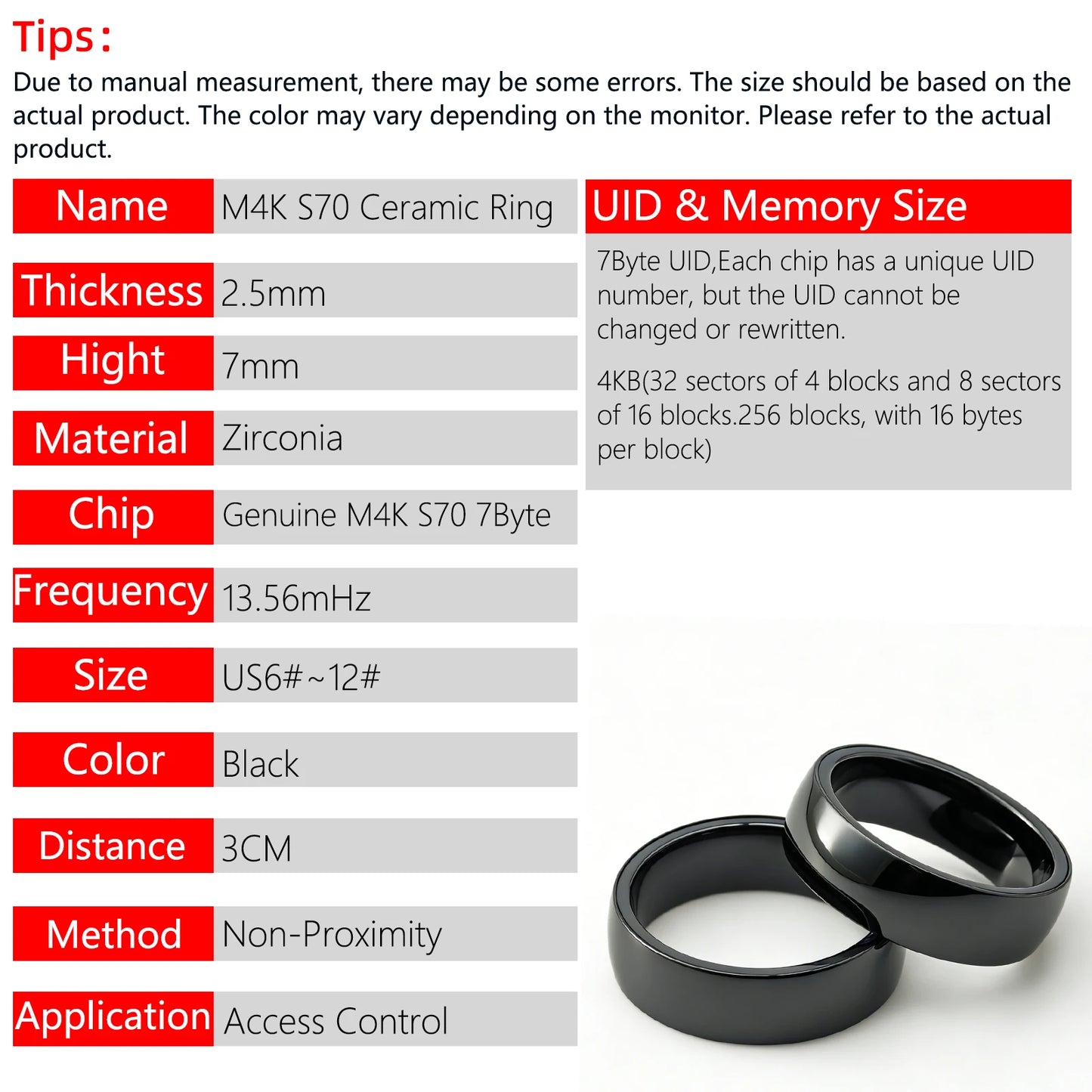 M4K Classic 4K 13.56 mHz RFID Smart Ring,Not Changeable 7Byte UID ISO14443A Access Control Card,Men and Women Smart Accessories