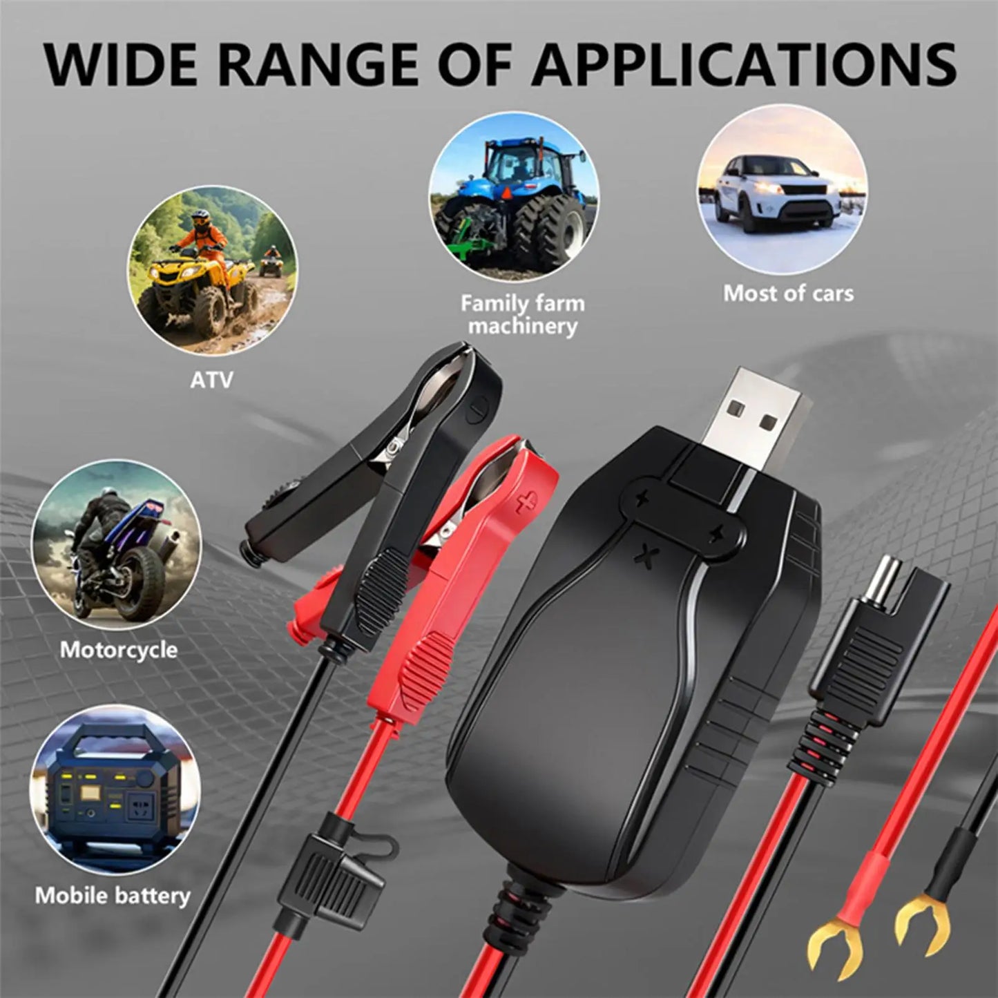 Portable 12V Motorcycle Battery USB Charger USB Smart Portable Maintainer Outdoor C Emergency Power Charger For Car Marine Boat
