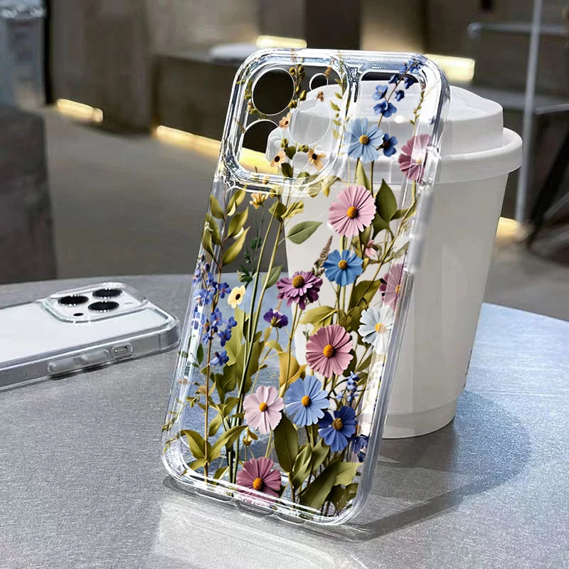 Cute Pastel Flower Phone Case For iPhone Air 17E 16E 7 8 Plus XS XR X 15 14 13 12 11 Pro Max Air Soft Shockproof Cover