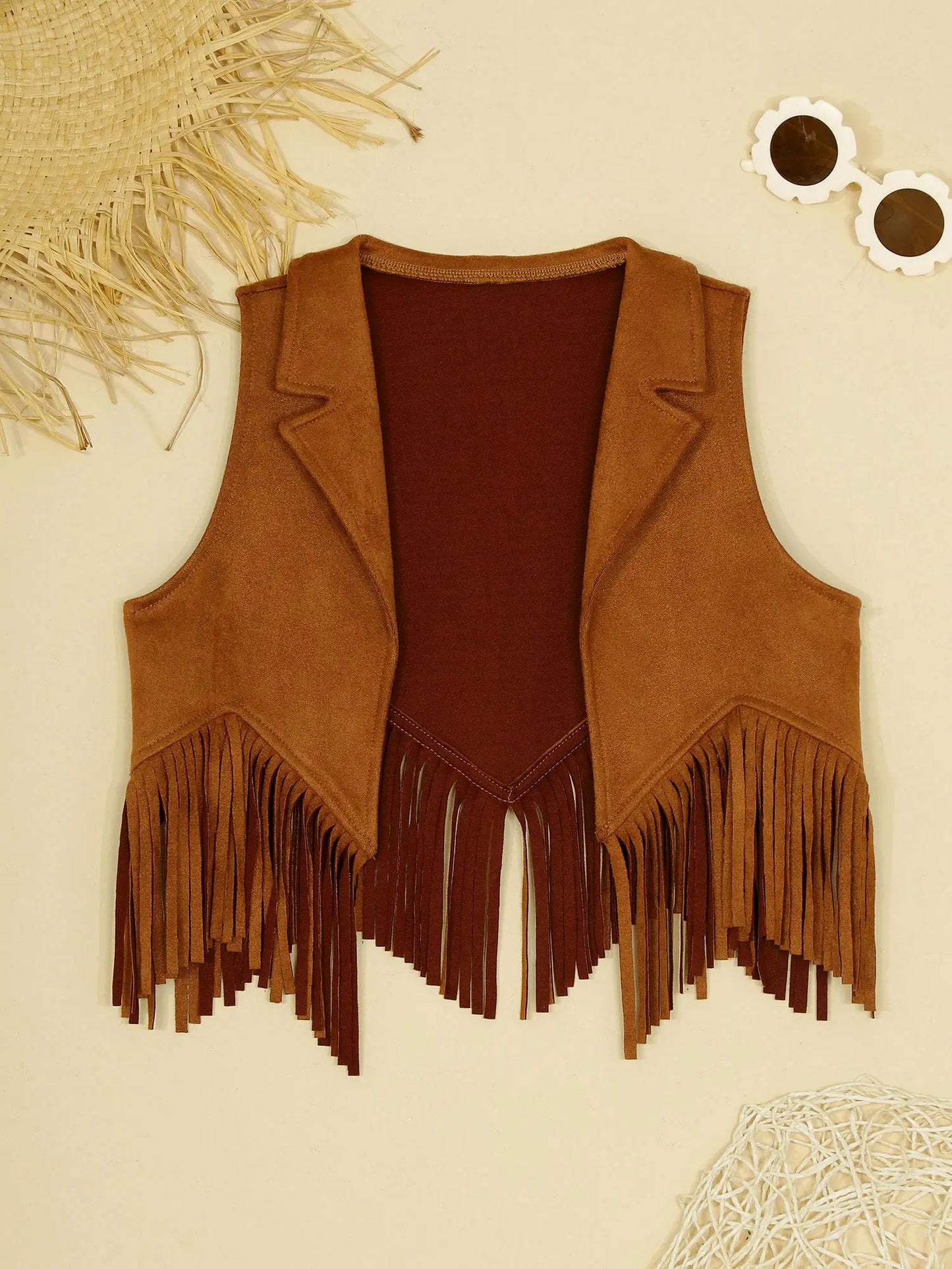 Kids Girl Boy Fringed Vest for Carnival Theme Party Tassels Top Open Front Waistcoat Child Halloween Western Cowboy Costumes