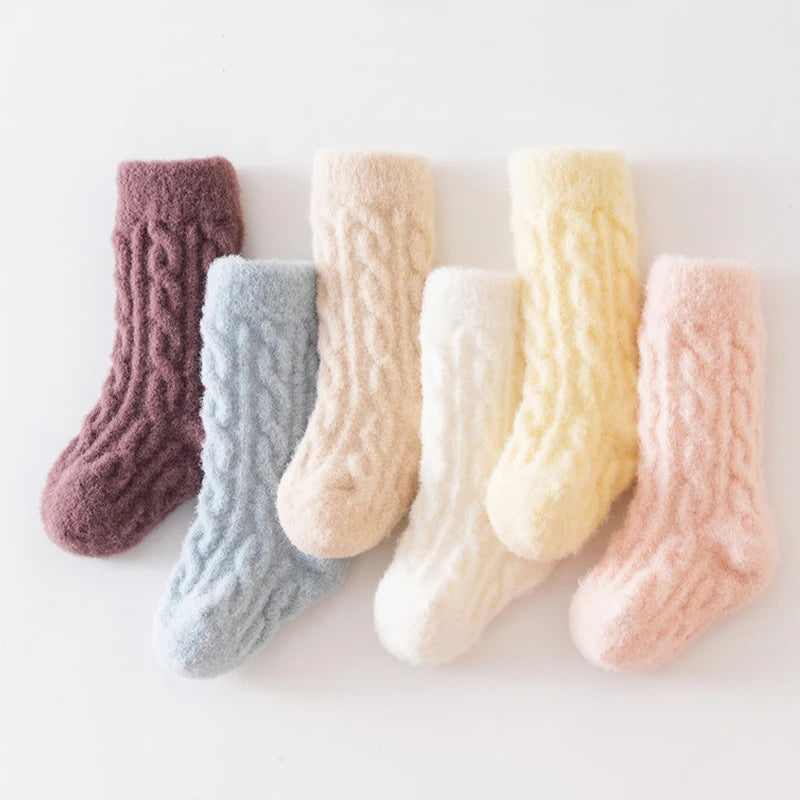 3 Pairs/Lot Winter Warm Baby Mid Tube Socks Soft Thickned Newborn Long Socks Solid Color Toddler Socks For Boysd And Girls