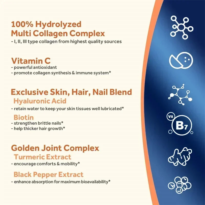 Multi Collagen Peptides Capsules - Supports Skin, Hair, Joint Health, Promote Collagen Production, Delay Aging,Enhances Immunity