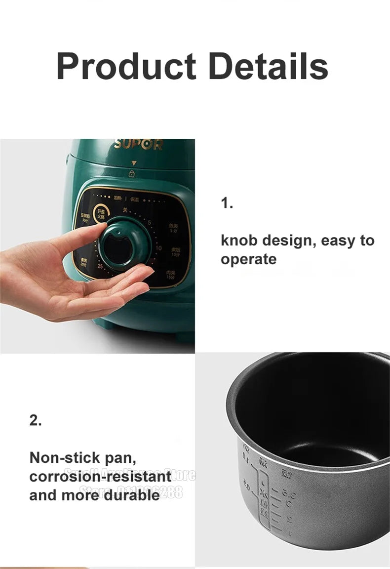 SUPOR Pressure Cooker 1.8L Electric Rice Cooker Automatic Stewing Electric Cooker Small Household Appliances For 1-4 People