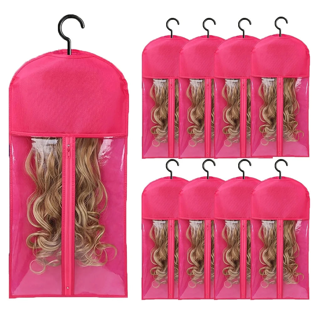 10PCS/3PCS/6PCS/1PCS Hair Extension Storage Bag with Hanger Transparent Wig Organizer Dustproof Holder for Hair Pieces