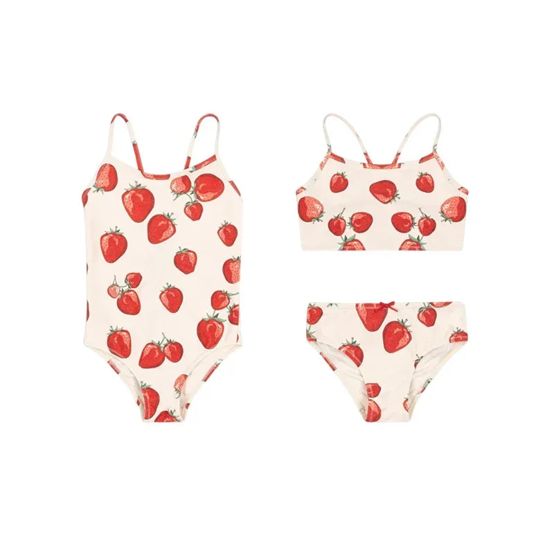 Kids Swimwear for Girls KS Brand New Summer Baby Swimsuit Cute Cherry Kids Outfit Set Holiday Beach Bikini Children Clothing