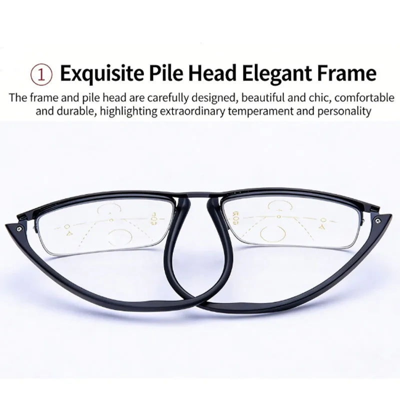 Auto Zoom Progressive Multifocal Reading Glasses, Near & Far Vision Presbyopic Eyewear, Anti-Blue Light Glasses