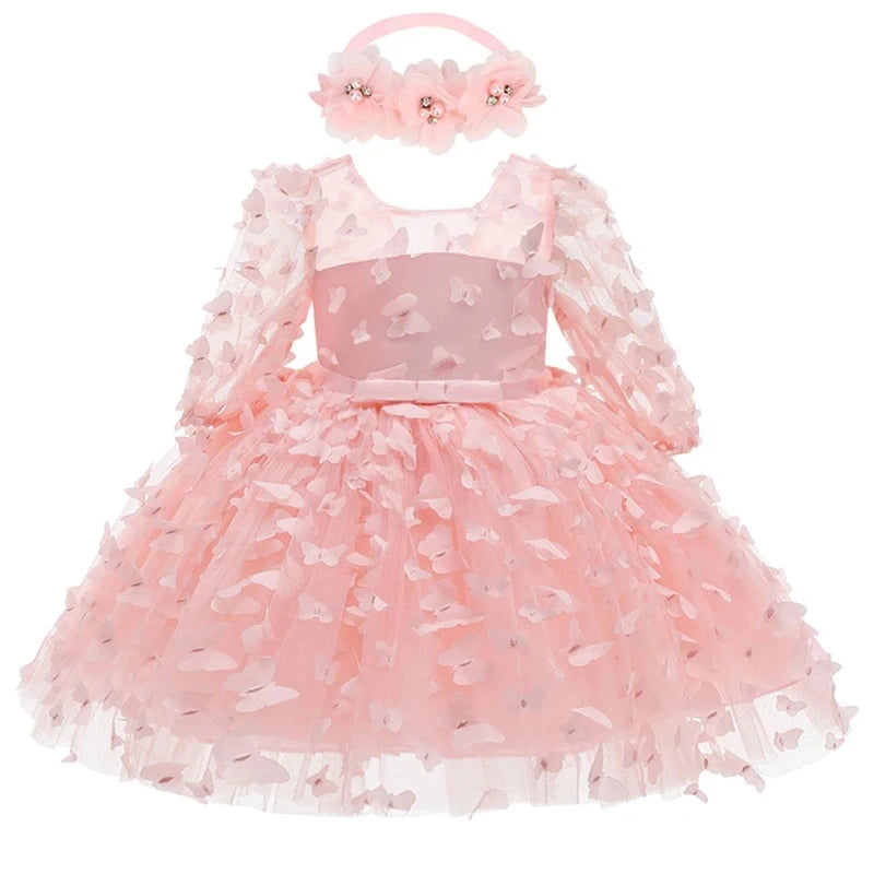 2025 New 3-24 Months Newborn Dress Flowers Mesh Fashion Party Little Princess Baby Dress Christmas Birthday Gift Kids Clothes