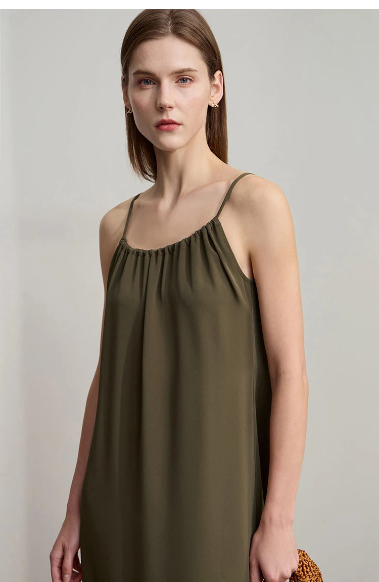 AMII Minimalist Office Lady Dress Women 2025 Summer Female Sleeveless U-neck Solid Adjustable Shoulder Strap Dresses 12542192