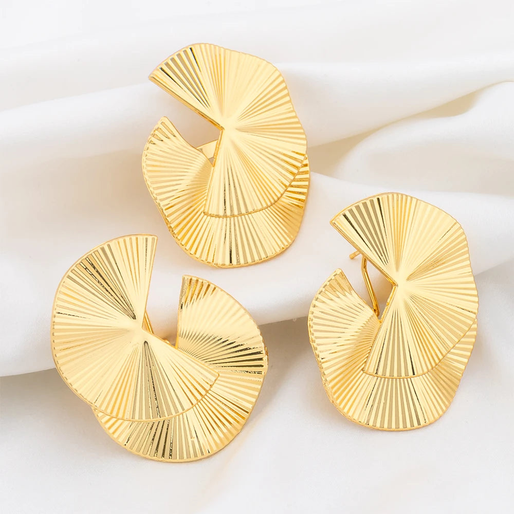 Gold Plated Jewelry Sets for Women Geometry Earrings Adjustable Ring Wedding Jewelry Accessories Fashion Party Weddings Gifts
