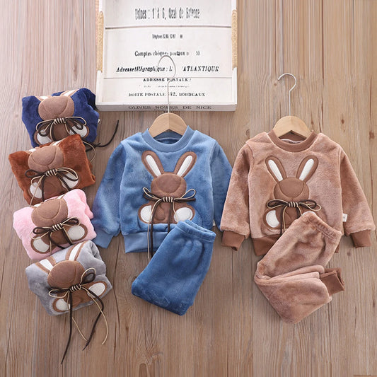 Baby Winter Clothes Set Baby Girls Boys Autumn Fashion Flannel Fleece 2pcs Clothes  Kids Cartoon Bear Sleepwear Children Pajamas
