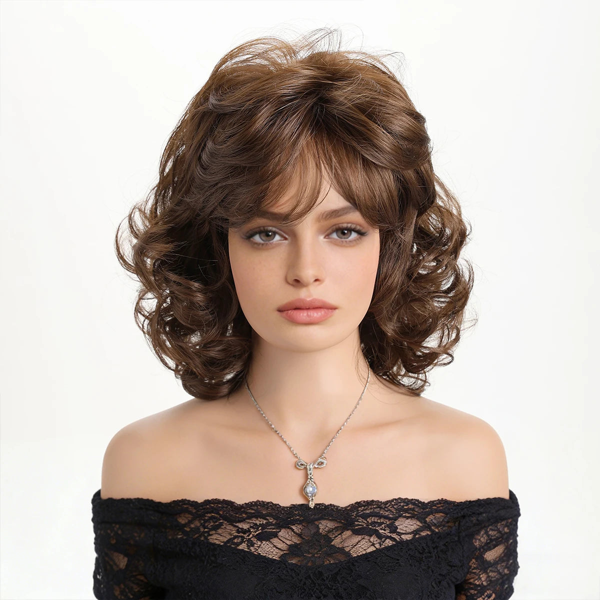 12 Inch Short Curly Wavy Wig with Hair Bangs 100% Imported Premium Synthetic Fashion Hair Wigs for Women