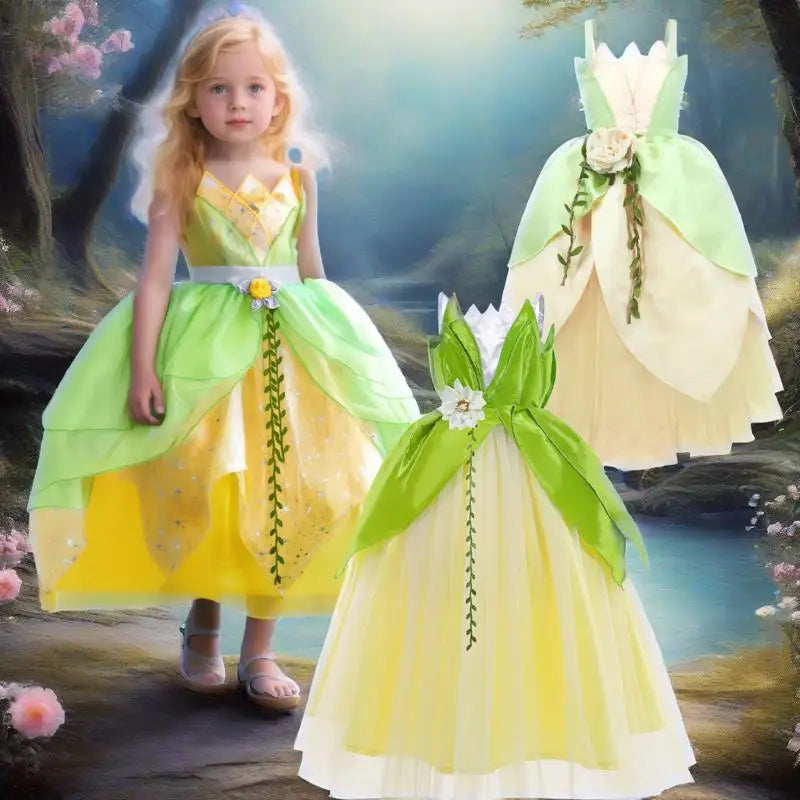 Halloween Child Cosplay Costume Toddler Girls Fancy Princess Ball Deluxe Gown 2025 Girl's Birthday Princess Tiana Dress Up