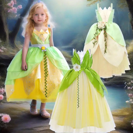 Halloween Child Cosplay Costume Toddler Girls Fancy Princess Ball Deluxe Gown 2025 Girl's Birthday Princess Tiana Dress Up