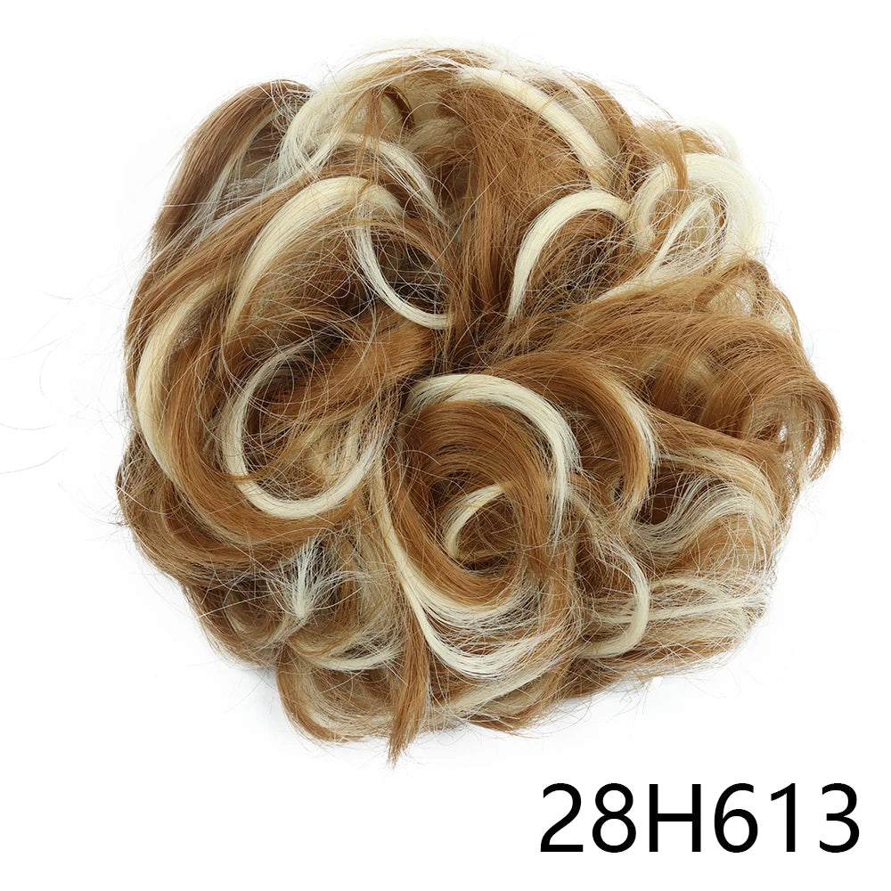 Synthetic Hair Bun Wig Donut Wavy Elastic Rubber Scrunchie Hair Pieces Ladies Ponytail Hair Extension Curly Wrap
