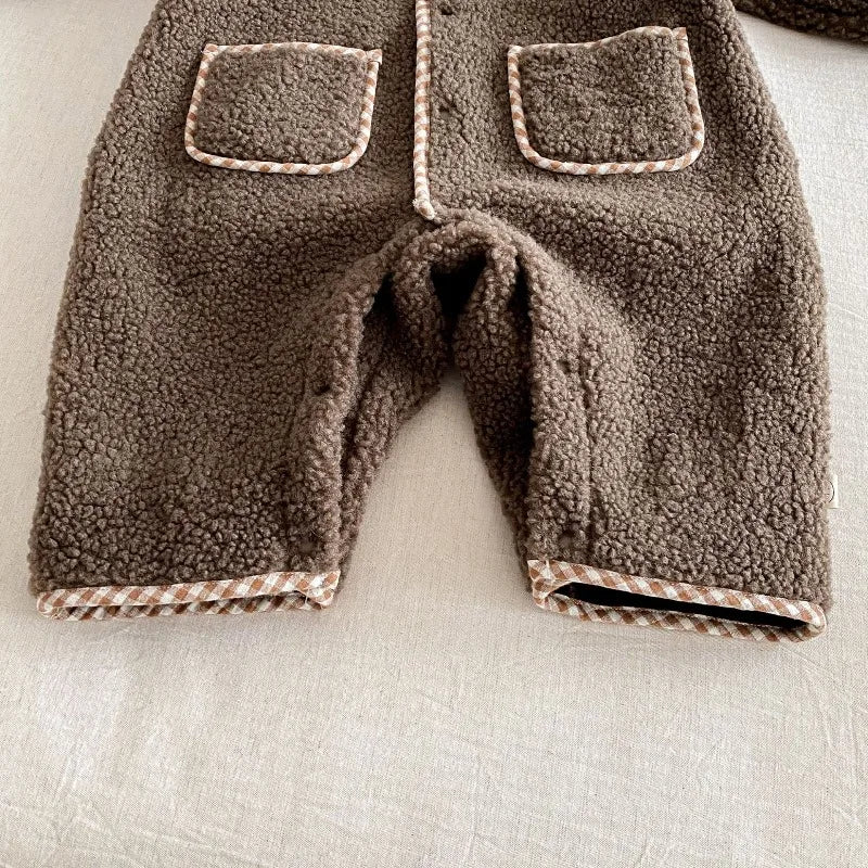 New Autumn Winter Baby Girl Boy Romper with Bunny Hat Cute Pocket Design Warm Infant Long Sleeve One-Piece Jumpsuit B5066