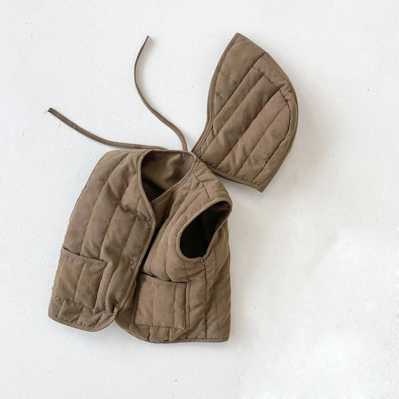 Korean Baby Vests Hat Set Fall Spring Kids Waistcoat for Girls Boys Jackets for Children Outerwear Coats Toddler Infant Clothes