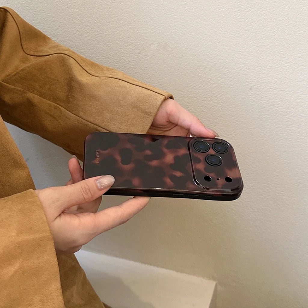 Retro Stylish Amber Color Lamber Pattern Glossy Phone Cover Case for iPhone 17 16 15 14 13 12 Pro Max Plus Air