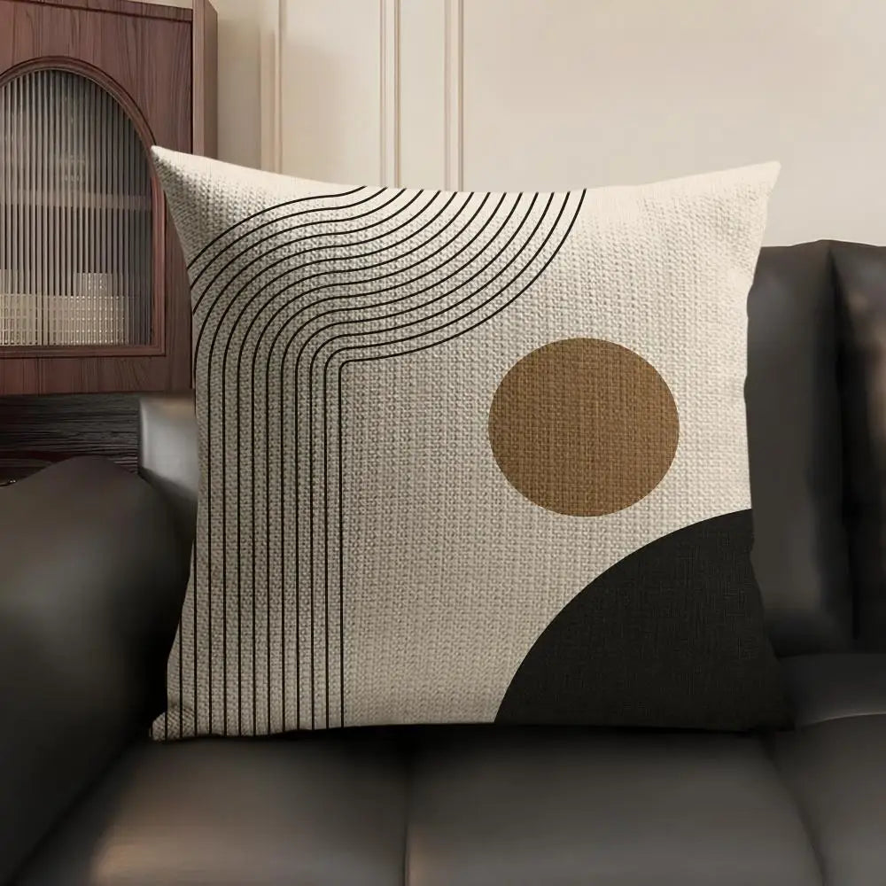 Minimalist Geometric Line Cushion Cover Natural Linen Pillow Case Organic Fabric Double Sided Print Sofa Home Decor Gift