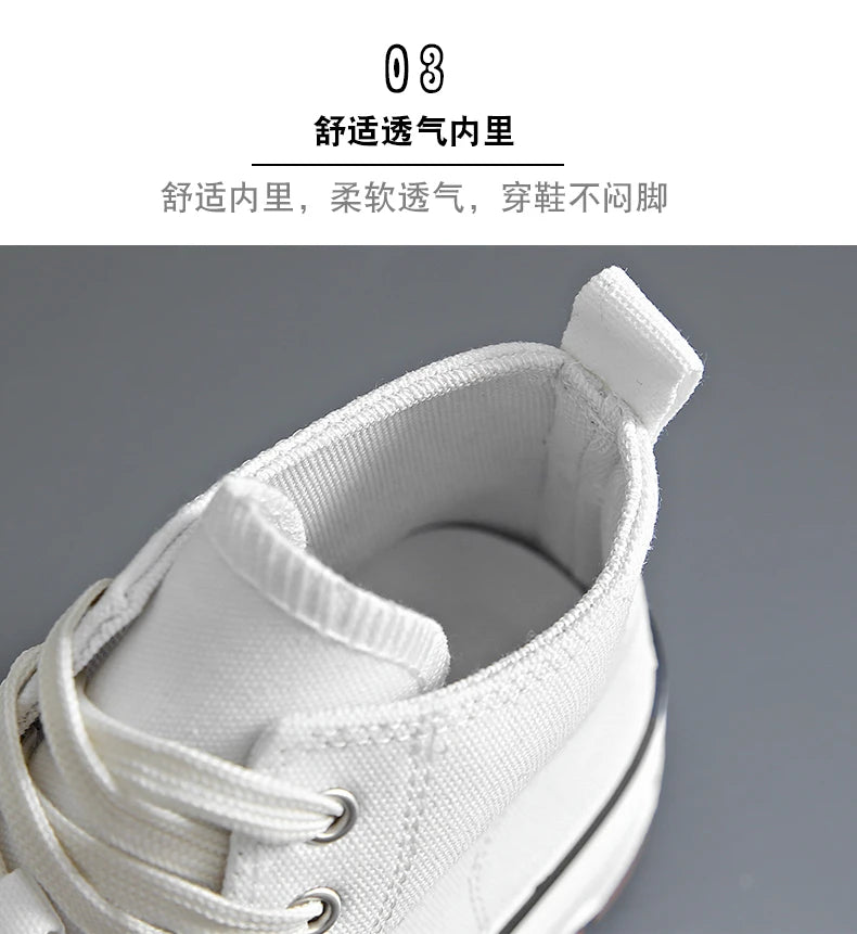 2026Women Canvas Shoes High Top Women's Vulcanize Shoes Lace-Up Casual Ladies Sneakers Plarform Non-slip Round Head Female Shoes
