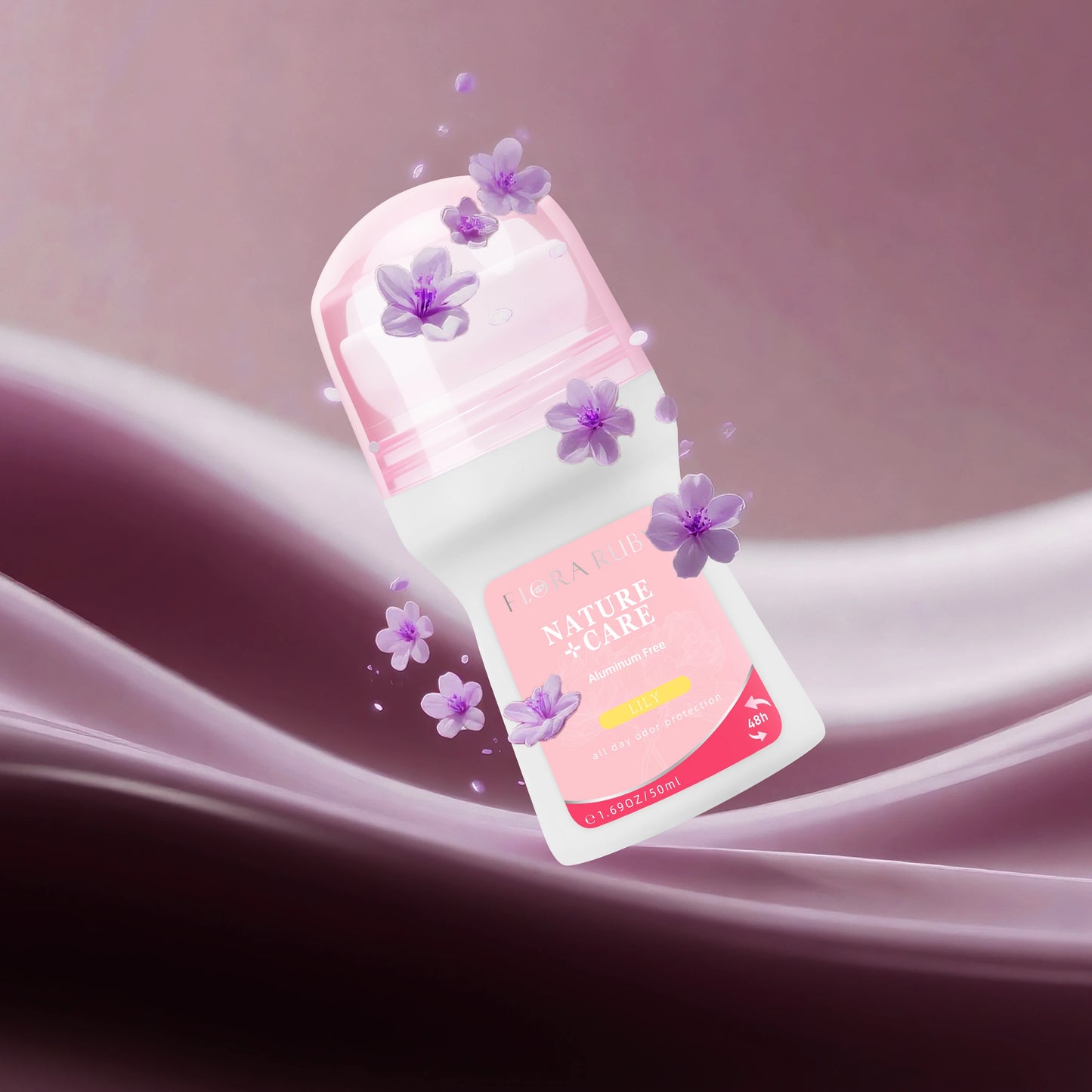 Flora Ruby Cherry Blossom Collection Lavender/Rose/Jasmine/Lily Roll On Deodorant Aluminium free for Women 1.69 fl oz/50 ml