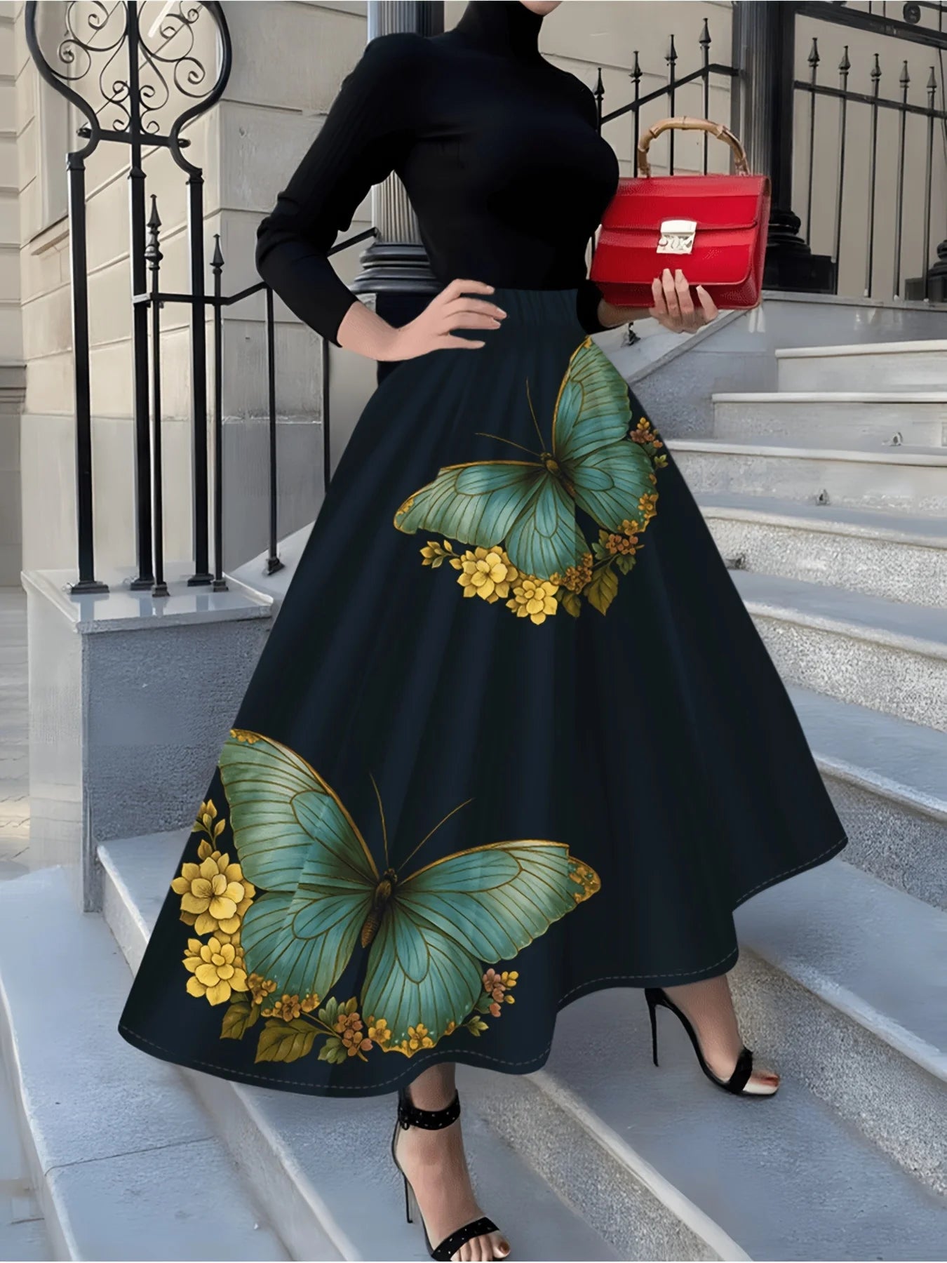 Women's A Line Midi Skirt with Pleats High Waist Elastic Waist Summer Casual Office Work Skirt for Women Spring Autumn