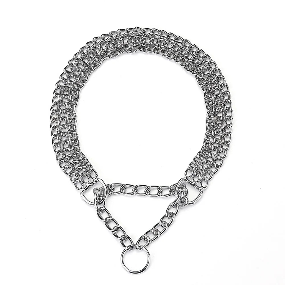 Strong Dog Chain Collar Chew Proof Triple Row Chain Dog Collar Adjustable Walking Collar Metal Cuban Link Dog Collar for Big Dog