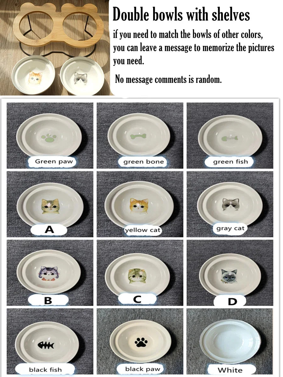 Ceramic Cat Bowl Cat Food Feeder Dog Bowls Drinking Water Bowl Cervical Protection Pet Supplies Ceramic Double Cat Bowls