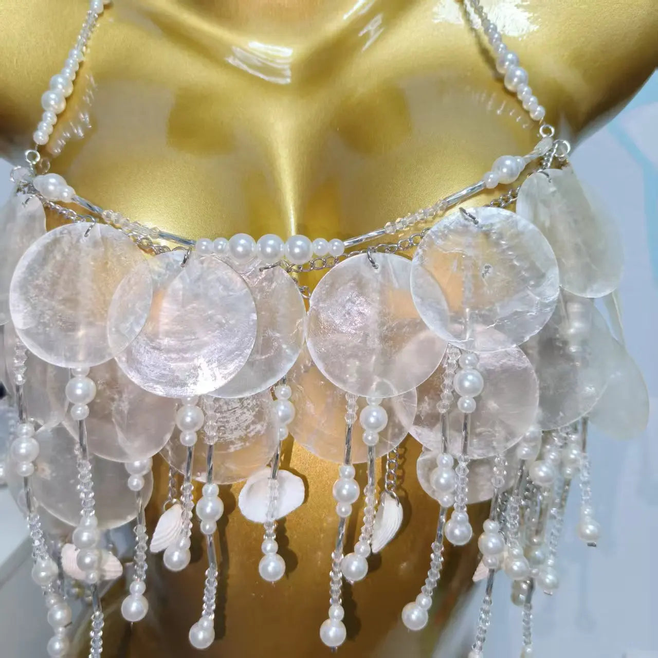 Handmade Sparkly Bohemian Mermaid Shell Beaded Halter Top Women Summer Beach Party Vacation Rave Outfit Sequins Beaded Bra Tops
