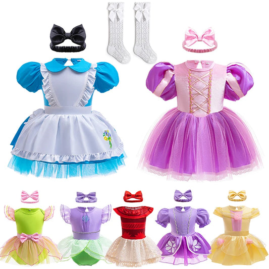 Fairy Todder Baby Girl Alice Rapunzel Moana Belle Mermaid Sofia Princess Romper Halloween Newborn Birthday Party Onesie Jumpsuit