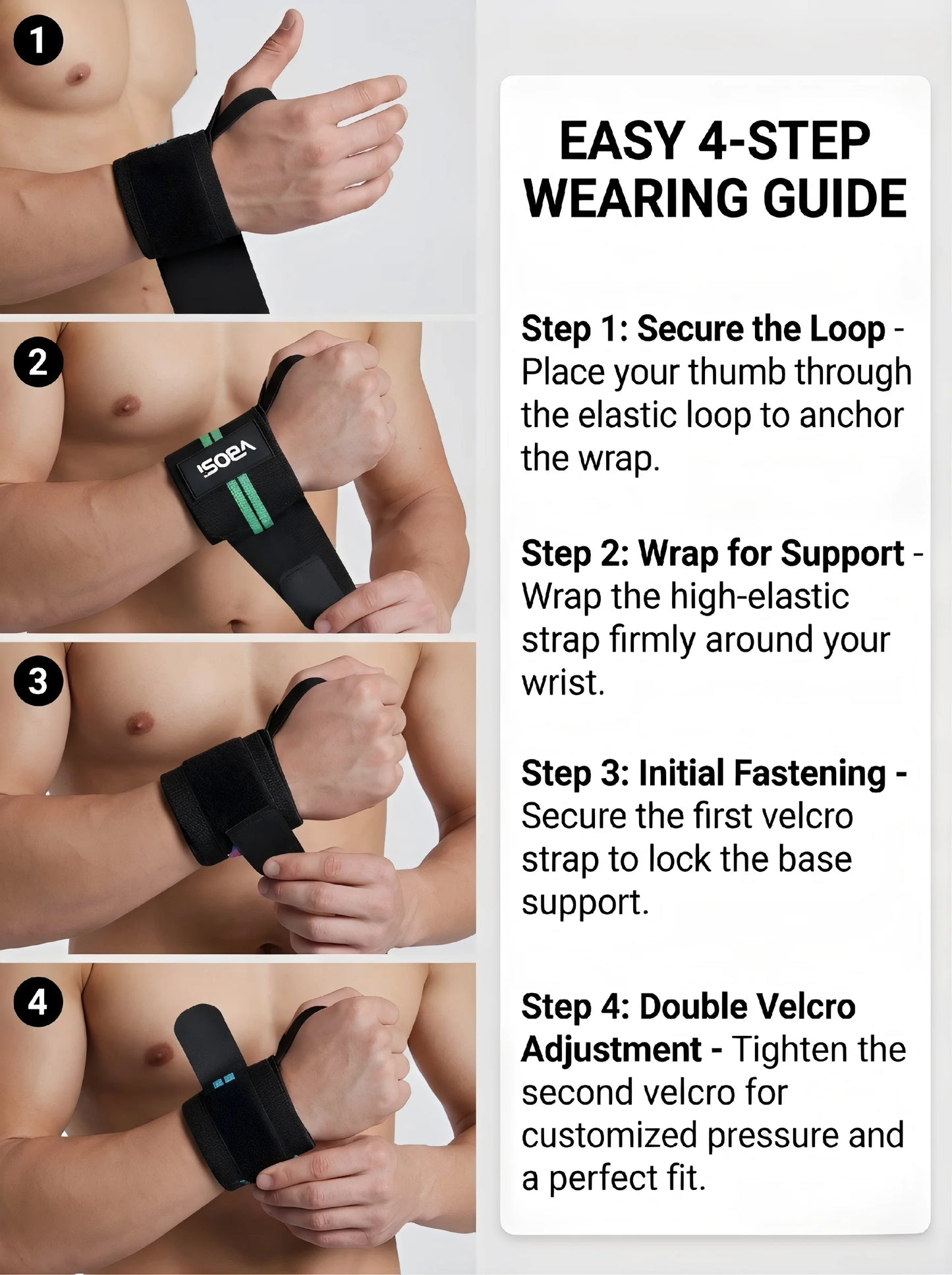 Heavy Duty Wrist Wraps for Weightlifting, Ergonomic Wrist Support Straps, Perfect for Powerlifting, Bodybuilding & Fitness