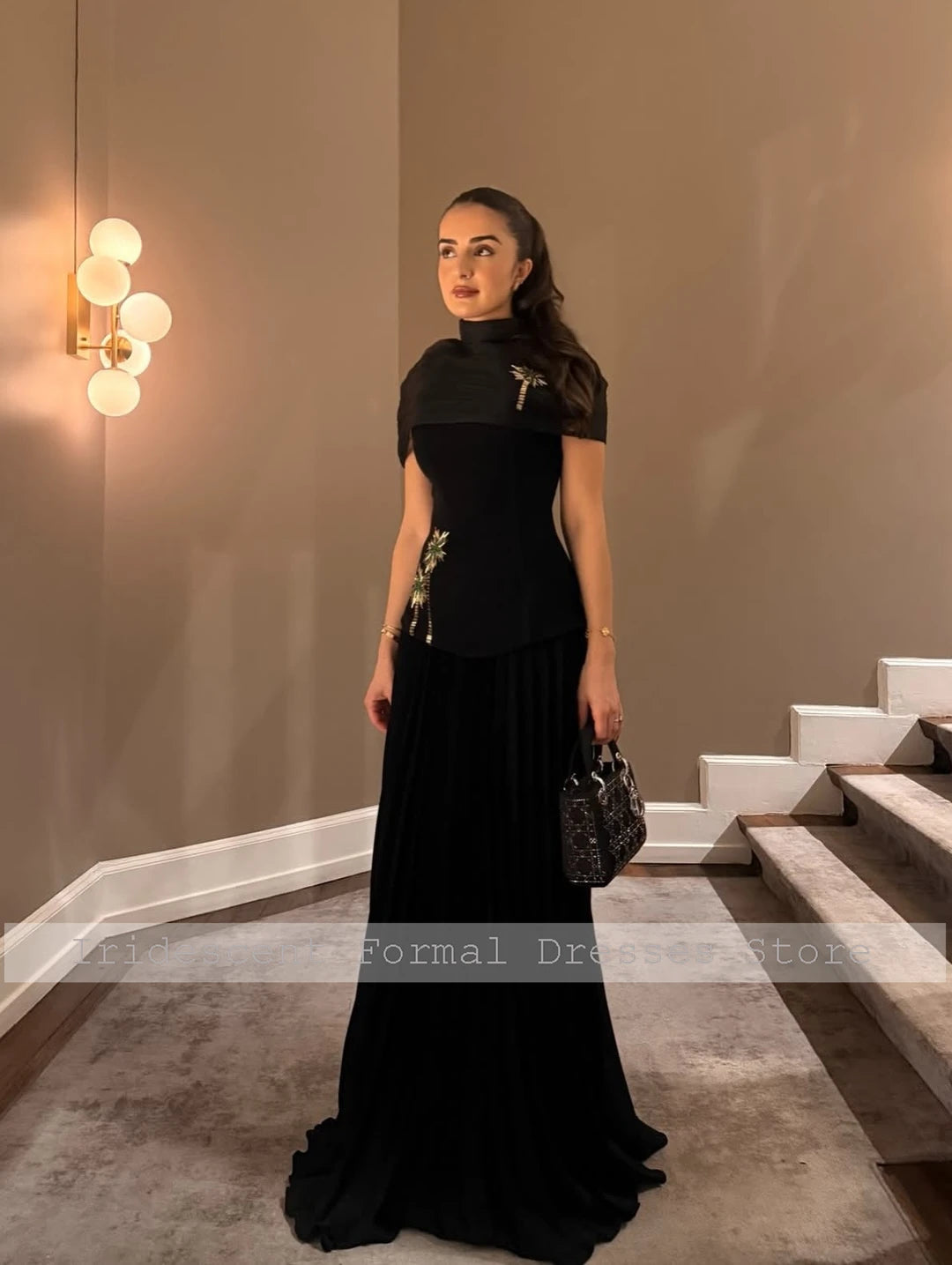 Customized Beaded Evening Dresses with Cap Sleeves A Line Luxury Party Dress for Women Modern Black Long Cocktail Gowns 2026