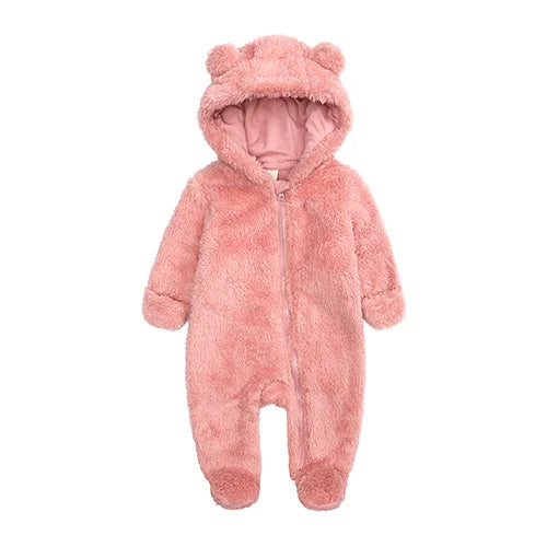 0-12months Baby Winter Clothes Newborn Rompers Infant Polar Fleece Jumpsuit Baby Boys Girl Zipper Cute Bear Romper