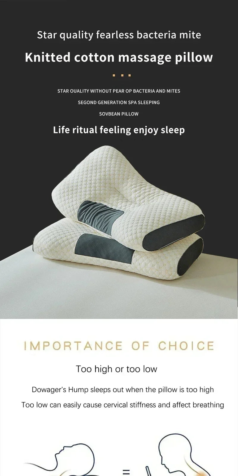 Cervical Orthopedic Almohada Neck Pillow, Soybean Fiber Massage Pillow for Sleep, Household SPA Neck Support, Comfortable Rest