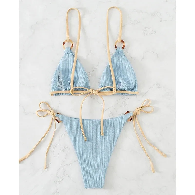 Solid Split Swimsuit Women Two Piece Beachwear Triangle High Cut Thong Bikini Push Up Summer 2026 New Sexy Bandage Bathing Suit