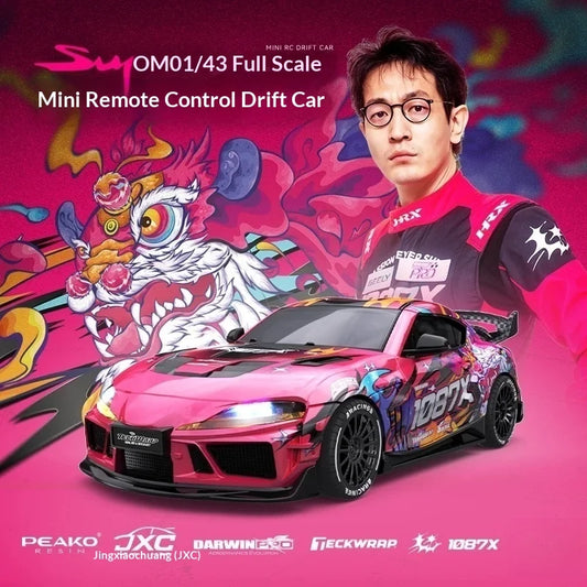 JXC1:43 Supra 1087X RC Drift Car Diecast Metal Body Static Model Grade Gyro 4WD Full Proportional Mini RC Vehicle for Collectors