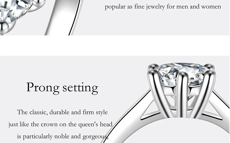 PERMANY 0.3-2CT Moissanite Ring for Women S925 Pure Silver Classic Six Claw Laboratory Diamond Wedding Ring Fashion Jewelry